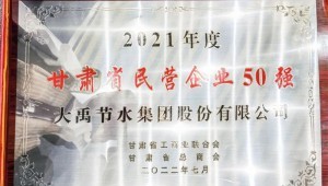 2022年7月4日大禹节水集团荣获2021年度甘肃省民营企业50强